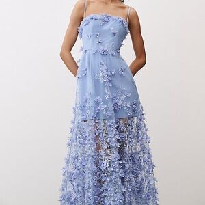 Helsi Audrey Square-Neck Floral Applique Sheer Midi Dress Anthropologie